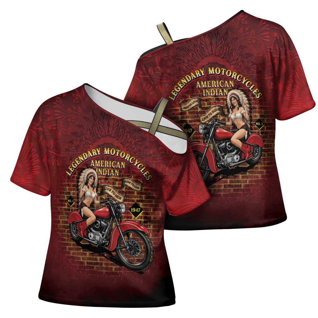 Native American Rider Cross Shoulder Shirt Legendary Motorcycle Vintage Pin Up Girl - Wonder Print Shop