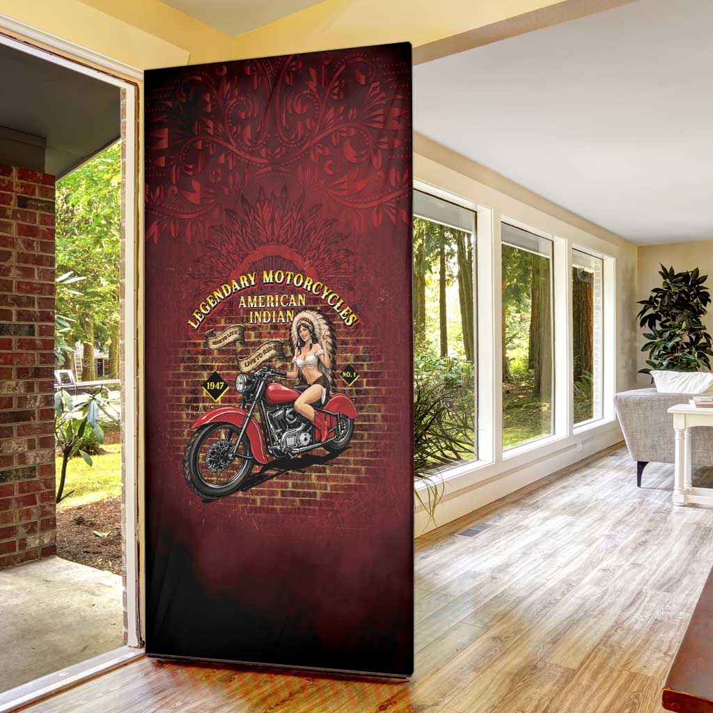 Native American Rider Door Cover Legendary Motorcycle Vintage Pin Up Girl - Wonder Print Shop