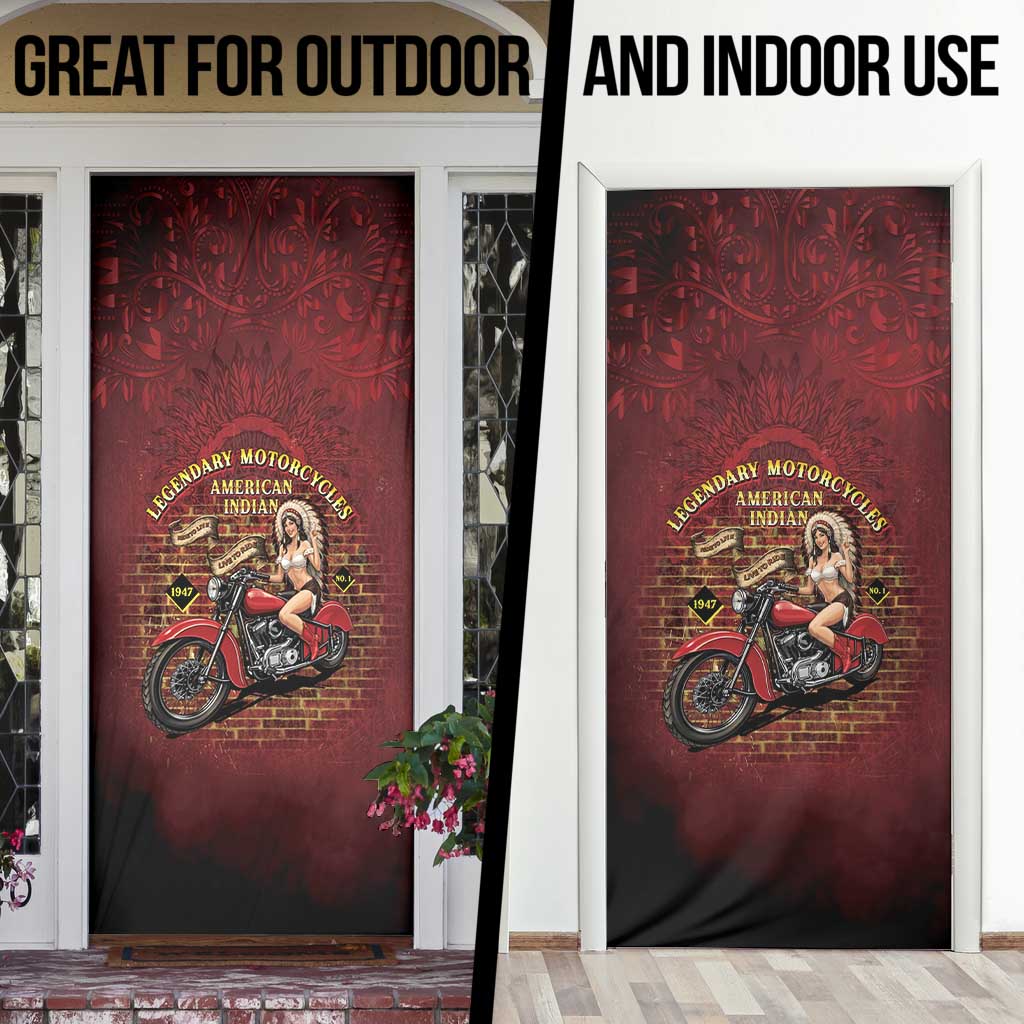 Native American Rider Door Cover Legendary Motorcycle Vintage Pin Up Girl - Wonder Print Shop
