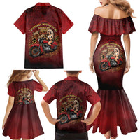 Native American Rider Family Matching Mermaid Dress and Hawaiian Shirt Legendary Motorcycle Vintage Pin Up Girl - Wonder Print Shop
