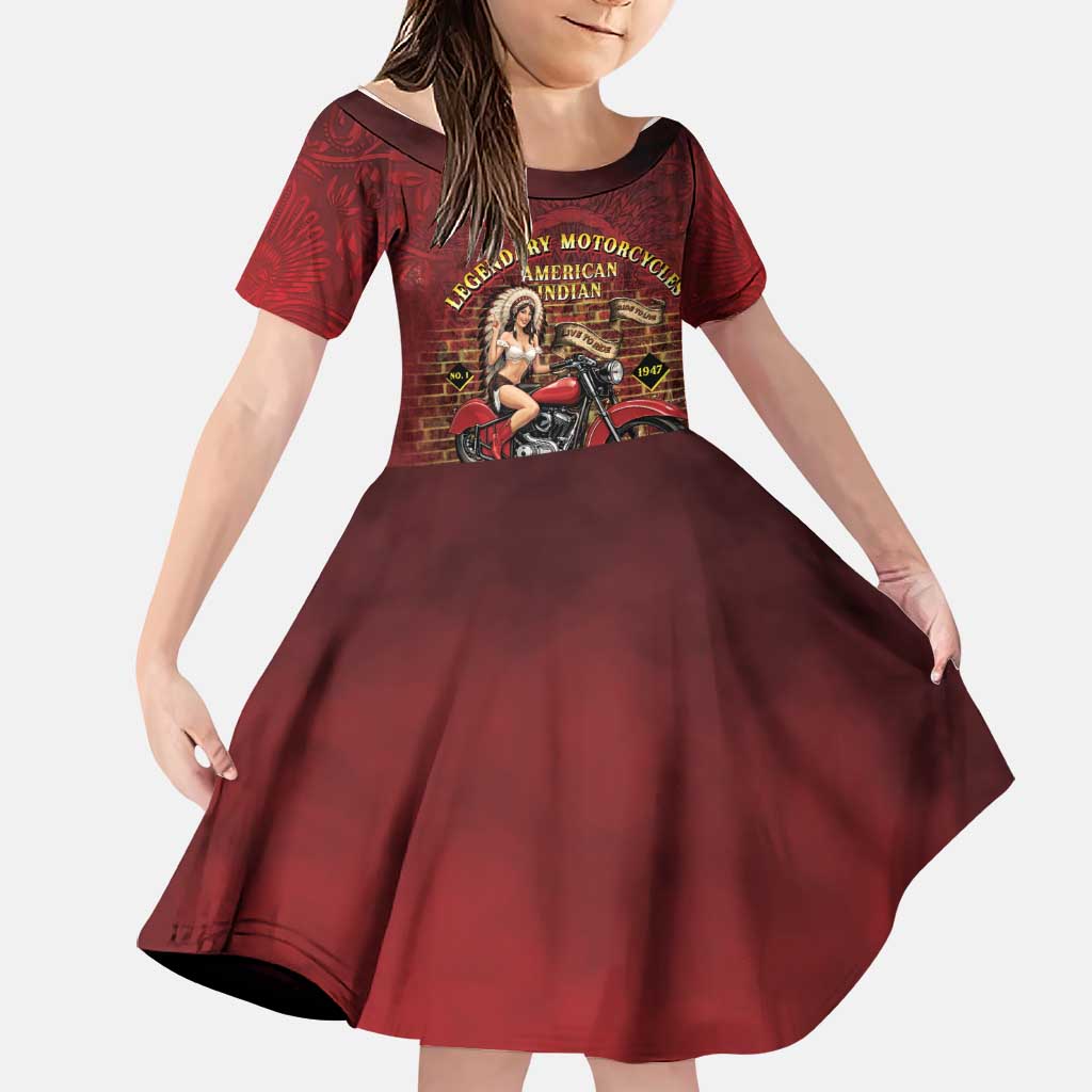Native American Rider Family Matching Off Shoulder Maxi Dress and Hawaiian Shirt Legendary Motorcycle Vintage Pin Up Girl - Wonder Print Shop