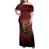 Native American Rider Family Matching Off Shoulder Maxi Dress and Hawaiian Shirt Legendary Motorcycle Vintage Pin Up Girl - Wonder Print Shop