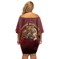Native American Rider Family Matching Off Shoulder Short Dress and Hawaiian Shirt Legendary Motorcycle Vintage Pin Up Girl - Wonder Print Shop