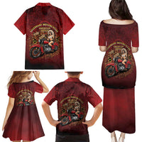 Native American Rider Family Matching Puletasi and Hawaiian Shirt Legendary Motorcycle Vintage Pin Up Girl - Wonder Print Shop