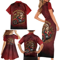 Native American Rider Family Matching Short Sleeve Bodycon Dress and Hawaiian Shirt Legendary Motorcycle Vintage Pin Up Girl - Wonder Print Shop