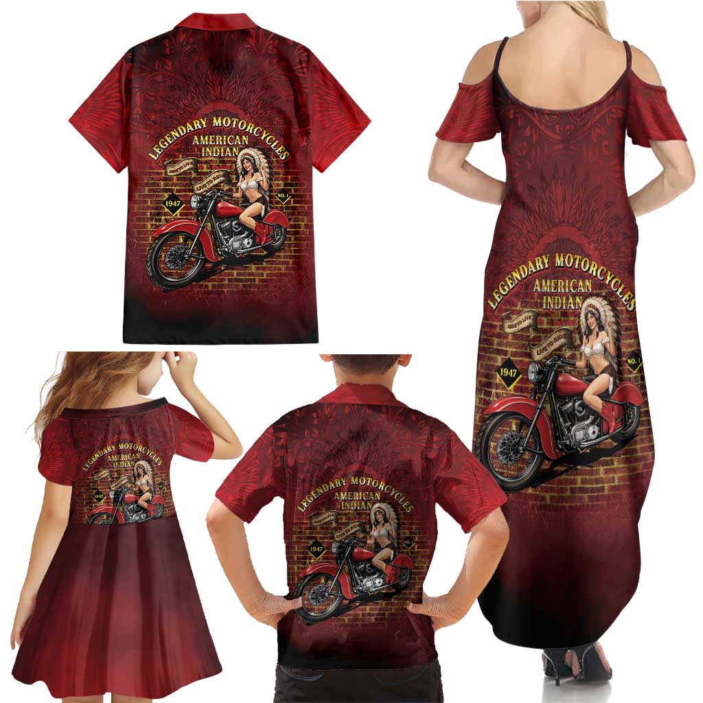 Native American Rider Family Matching Summer Maxi Dress and Hawaiian Shirt Legendary Motorcycle Vintage Pin Up Girl - Wonder Print Shop
