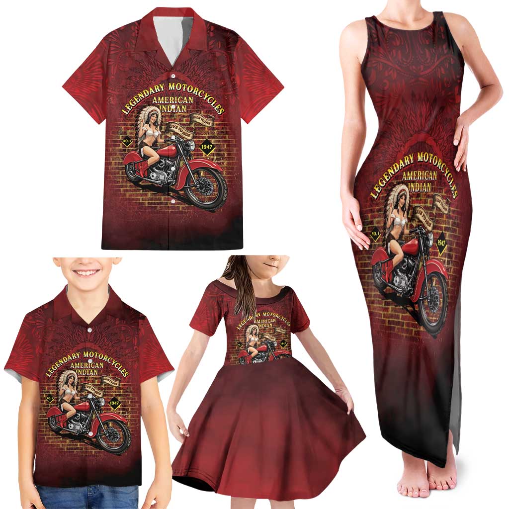 Native American Rider Family Matching Tank Maxi Dress and Hawaiian Shirt Legendary Motorcycle Vintage Pin Up Girl - Wonder Print Shop