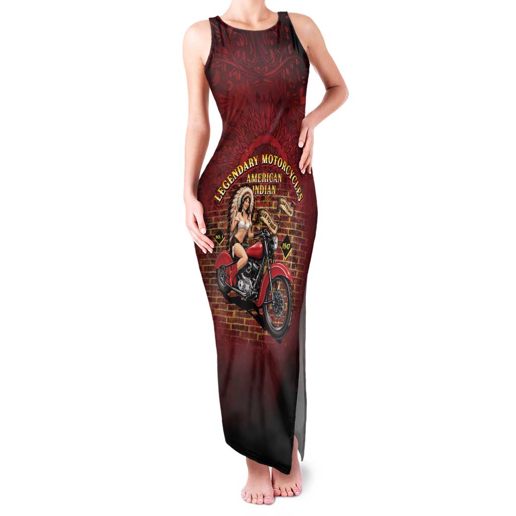 Native American Rider Family Matching Tank Maxi Dress and Hawaiian Shirt Legendary Motorcycle Vintage Pin Up Girl - Wonder Print Shop