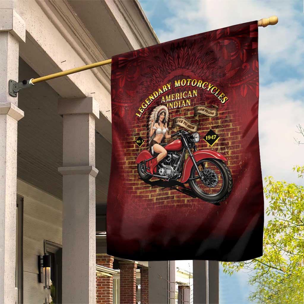 Native American Rider Garden Flag Legendary Motorcycle Vintage Pin Up Girl - Wonder Print Shop