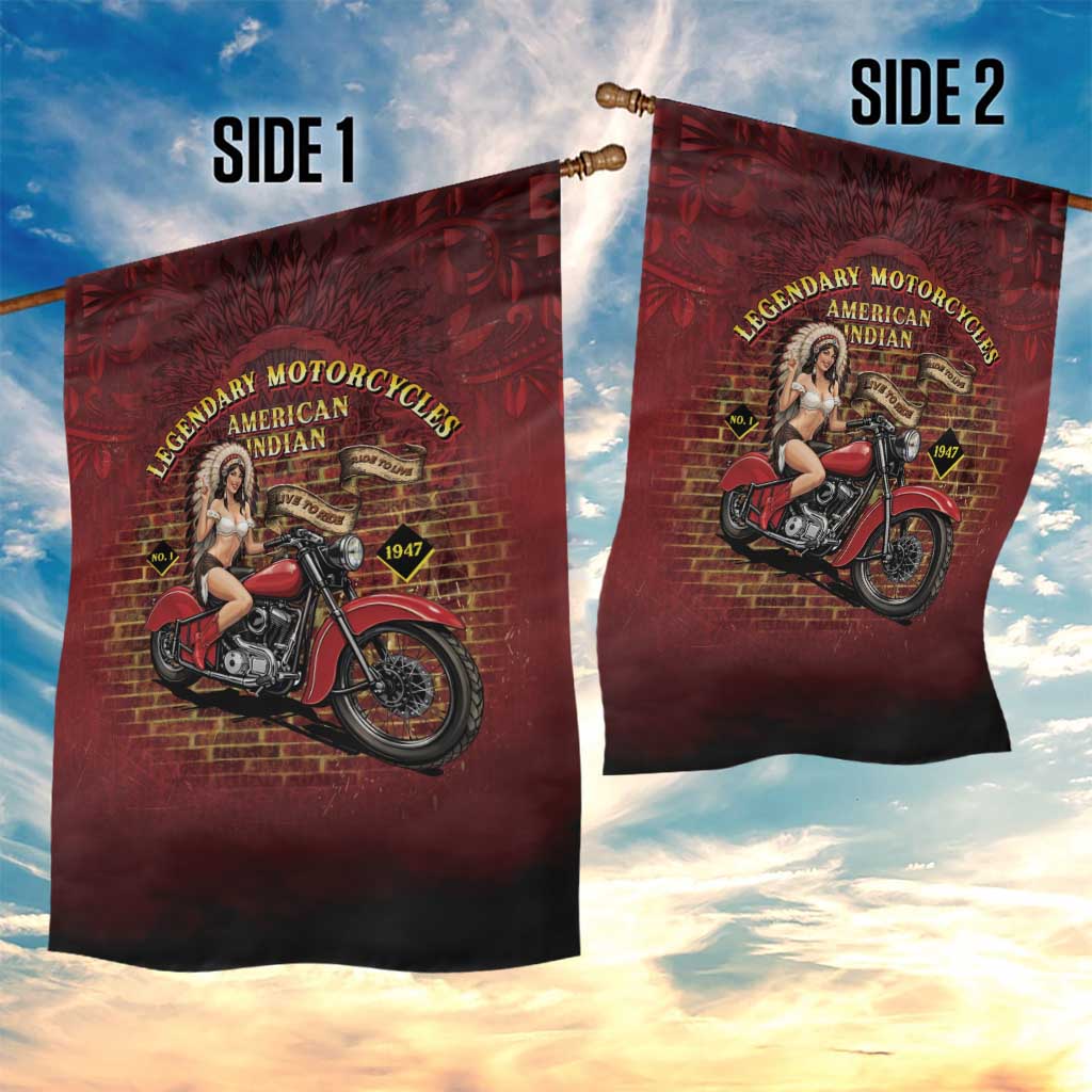 Native American Rider Garden Flag Legendary Motorcycle Vintage Pin Up Girl - Wonder Print Shop