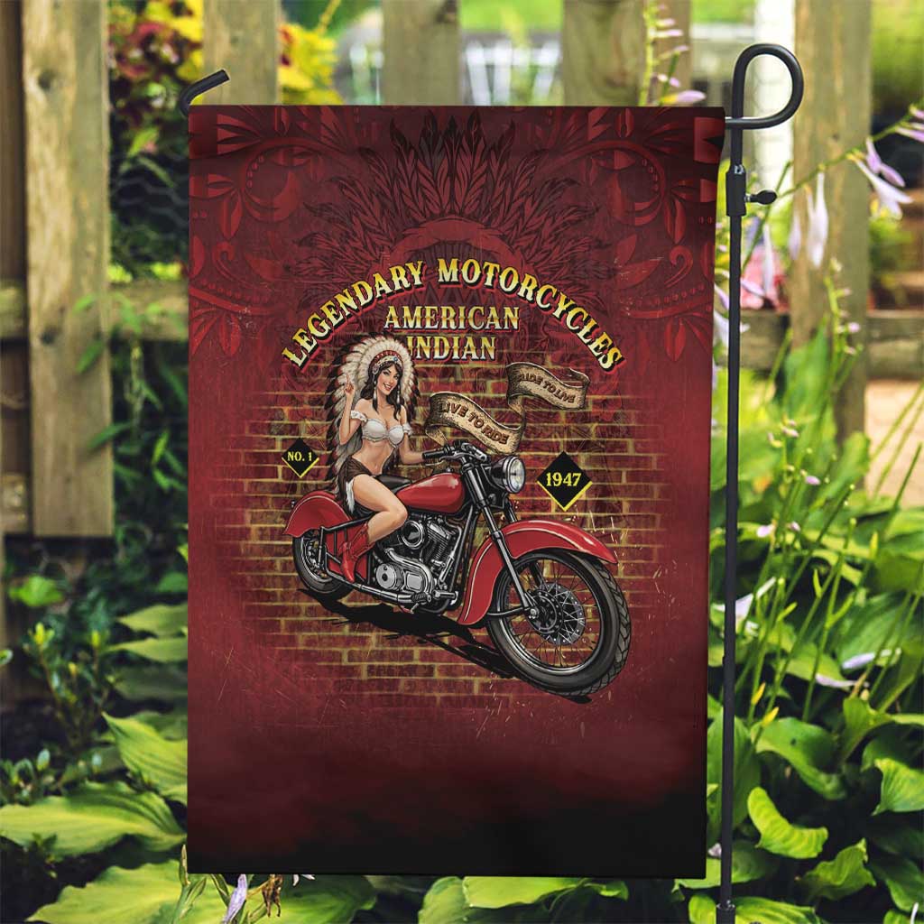 Native American Rider Garden Flag Legendary Motorcycle Vintage Pin Up Girl - Wonder Print Shop