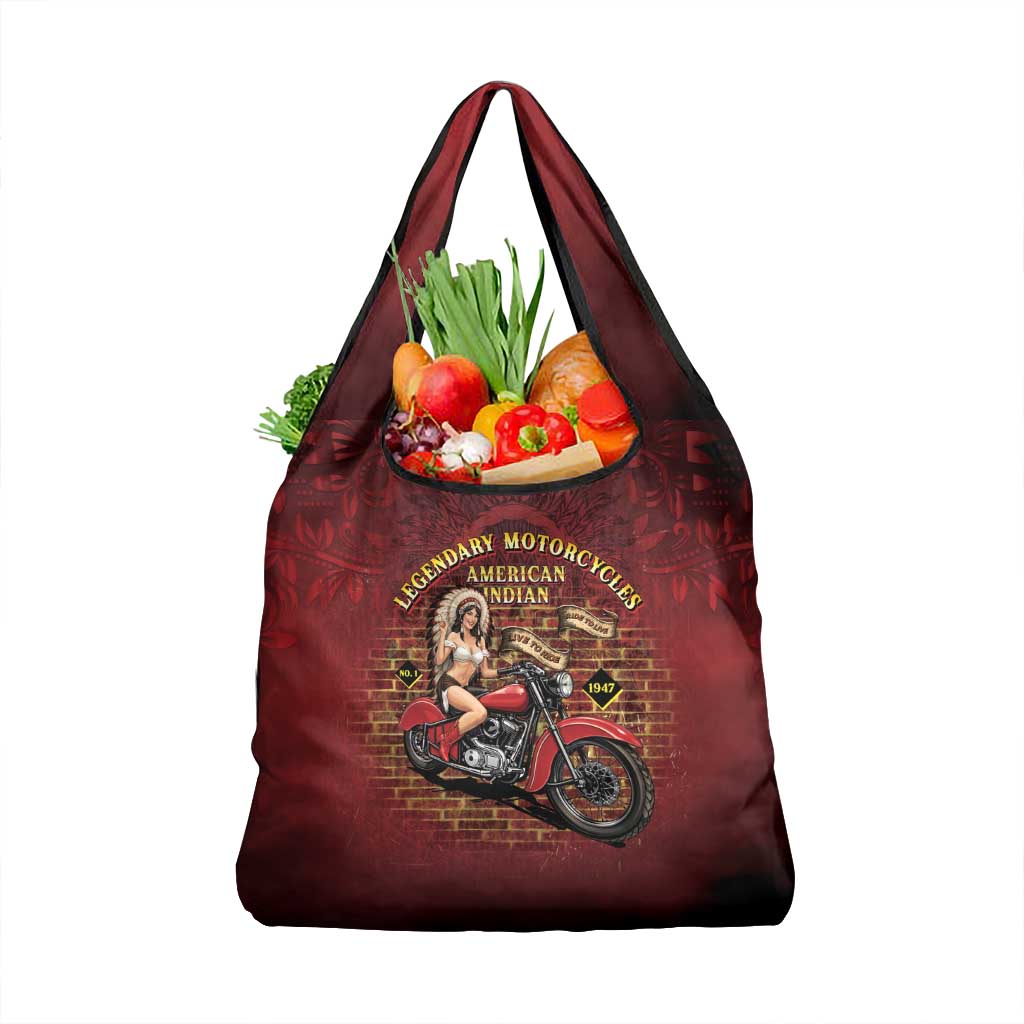 Native American Rider Grocery Bag Legendary Motorcycle Vintage Pin Up Girl - Wonder Print Shop