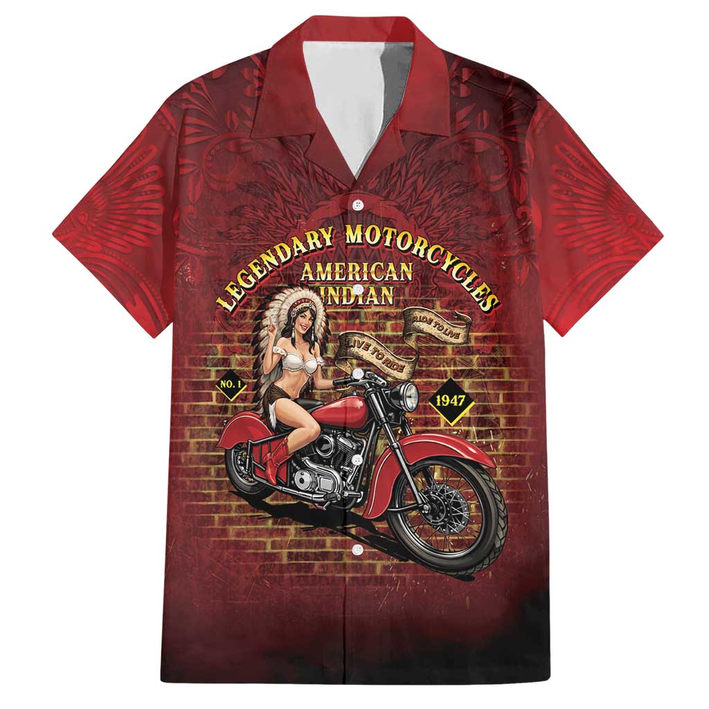 Native American Rider Hawaiian Shirt Legendary Motorcycle Vintage Pin Up Girl - Wonder Print Shop