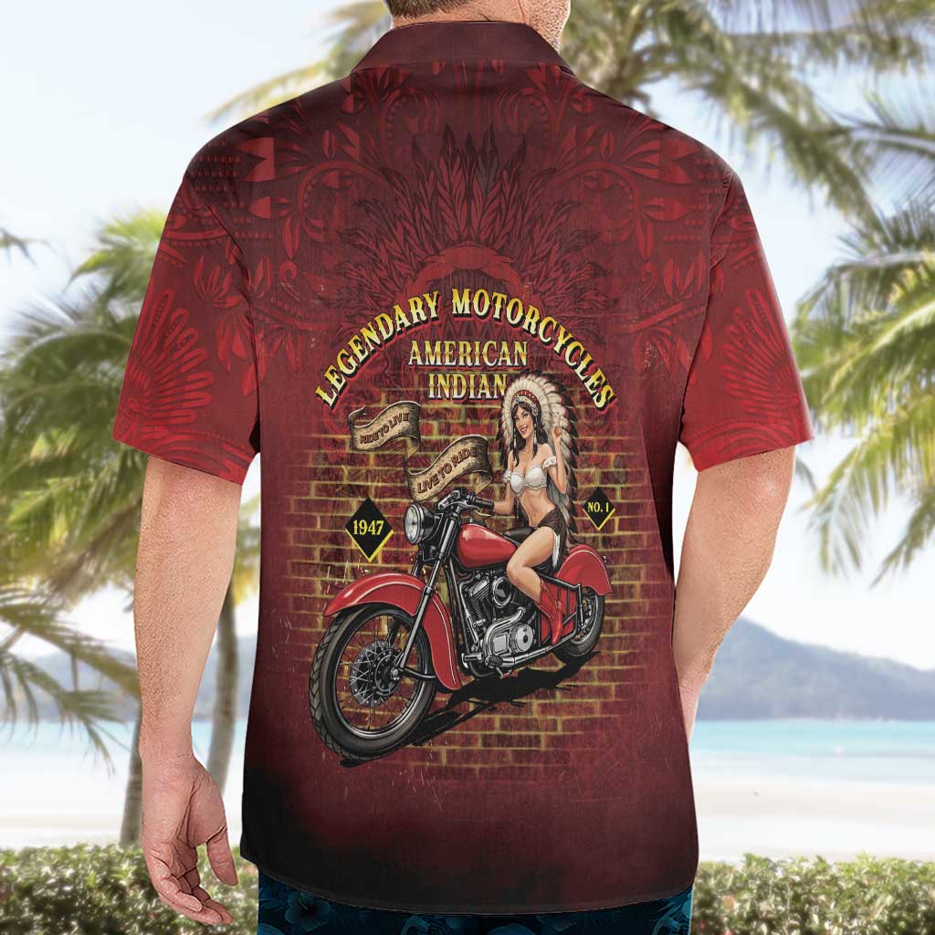 Native American Rider Hawaiian Shirt Legendary Motorcycle Vintage Pin Up Girl - Wonder Print Shop