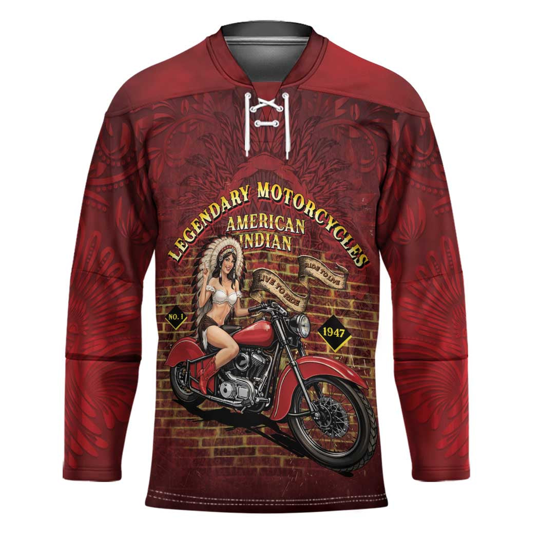 Native American Rider Hockey Jersey Legendary Motorcycle Vintage Pin Up Girl - Wonder Print Shop