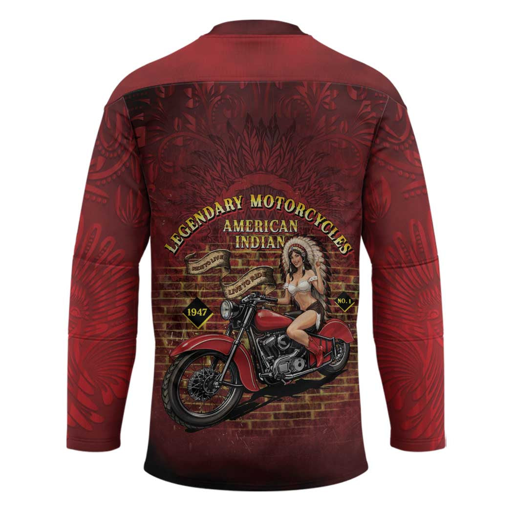 Native American Rider Hockey Jersey Legendary Motorcycle Vintage Pin Up Girl - Wonder Print Shop
