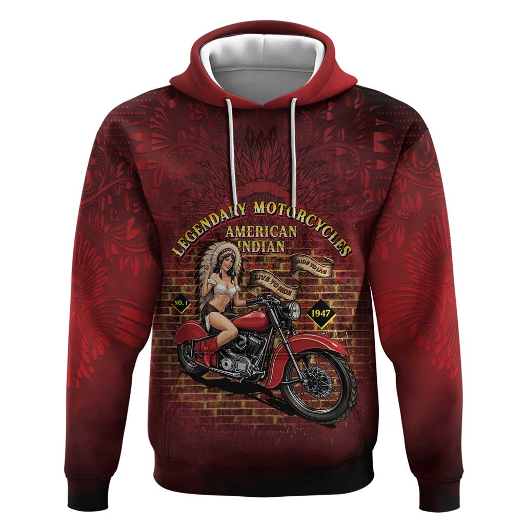 Native American Rider Hoodie Legendary Motorcycle Vintage Pin Up Girl - Wonder Print Shop