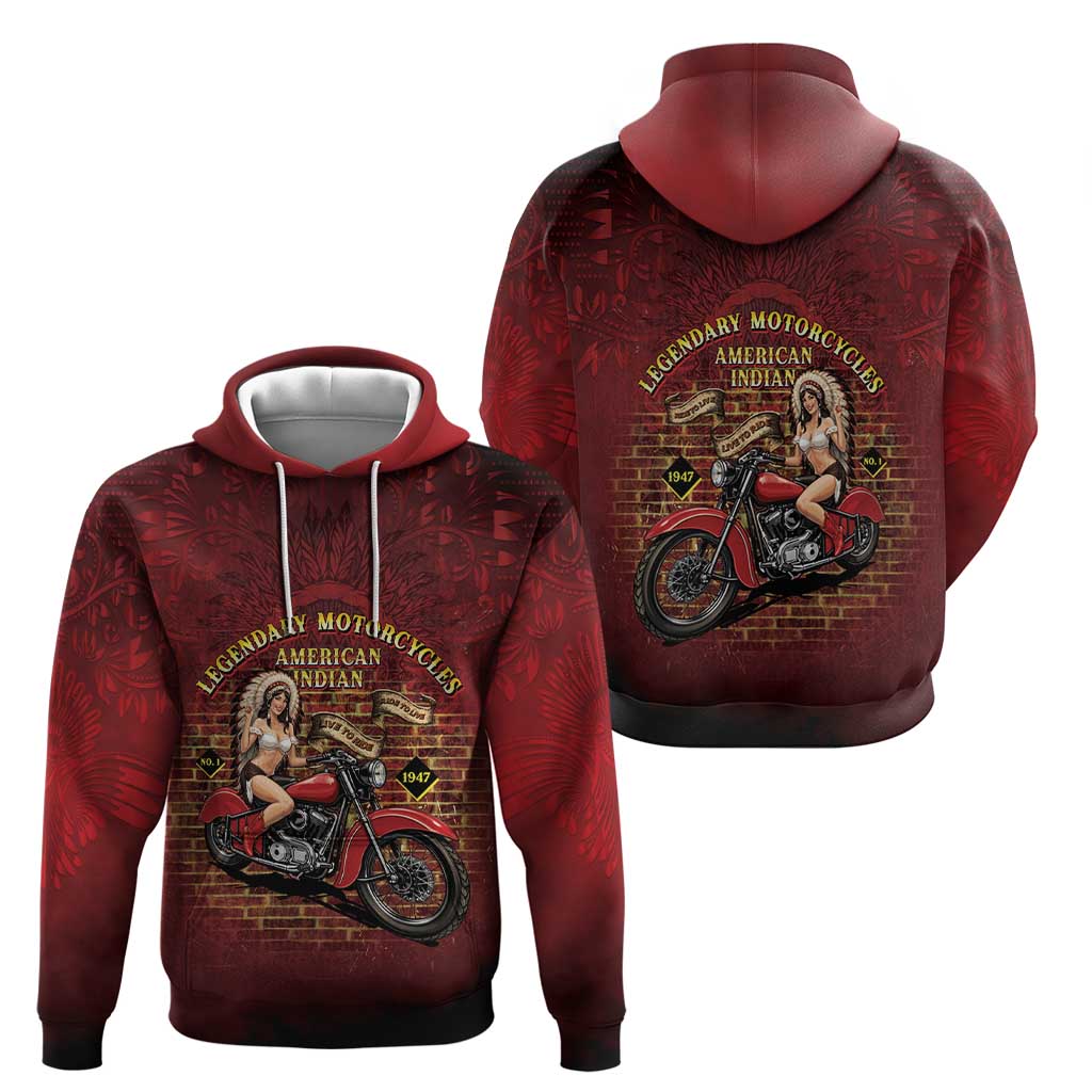 Native American Rider Hoodie Legendary Motorcycle Vintage Pin Up Girl - Wonder Print Shop