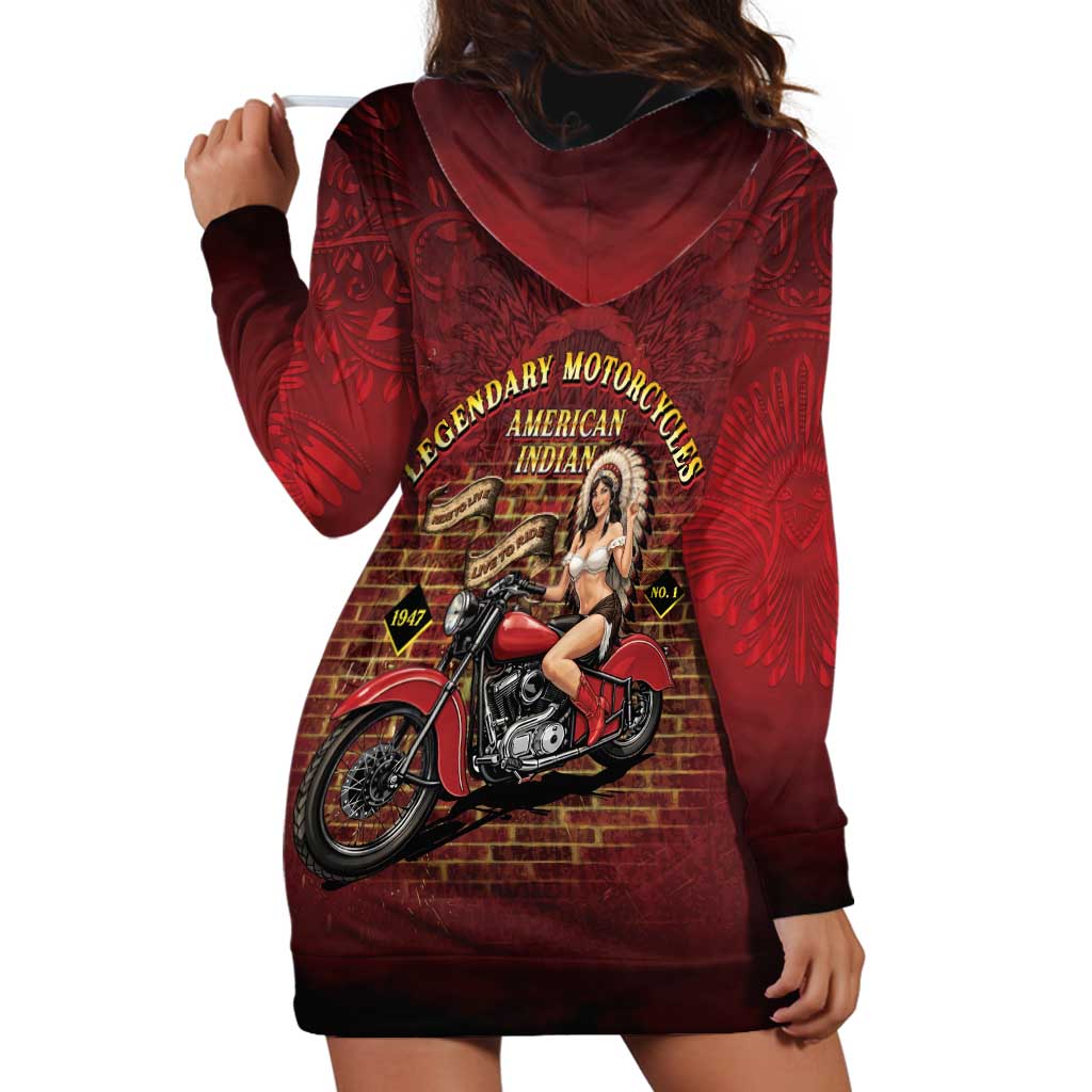 Native American Rider Hoodie Dress Legendary Motorcycle Vintage Pin Up Girl - Wonder Print Shop