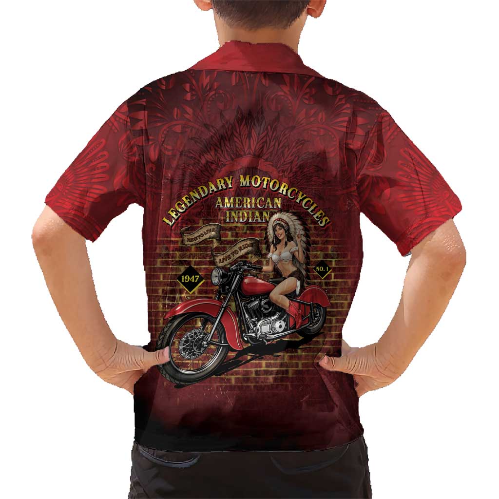Native American Rider Kid Hawaiian Shirt Legendary Motorcycle Vintage Pin Up Girl - Wonder Print Shop