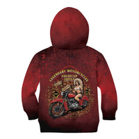 Native American Rider Kid Hoodie Legendary Motorcycle Vintage Pin Up Girl - Wonder Print Shop