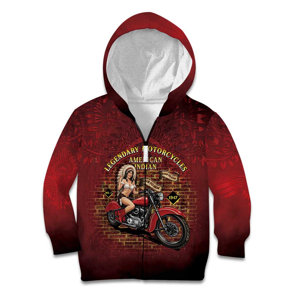 Native American Rider Kid Hoodie Legendary Motorcycle Vintage Pin Up Girl - Wonder Print Shop