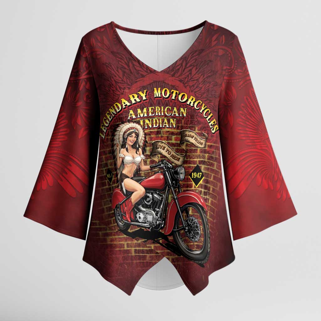 Native American Rider Kimono Sleeve Blouse Legendary Motorcycle Vintage Pin Up Girl - Wonder Print Shop
