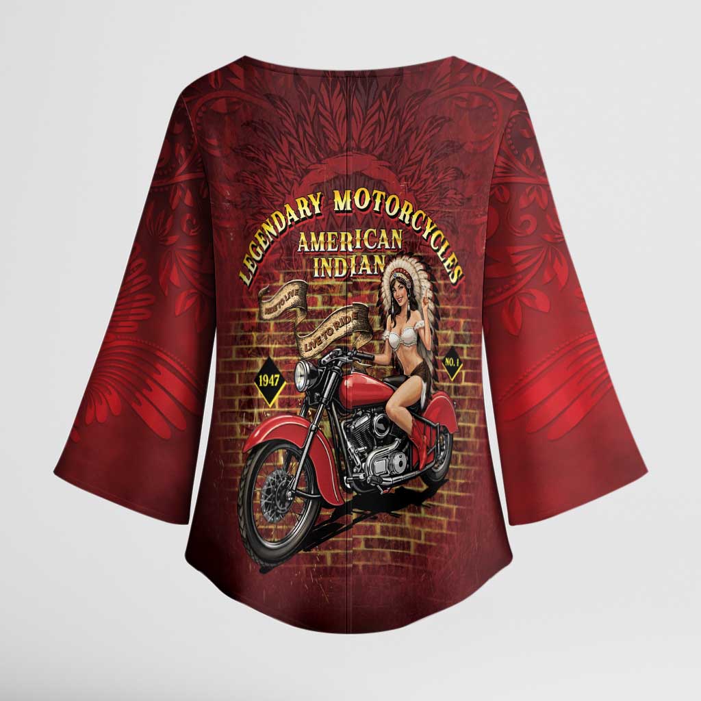 Native American Rider Kimono Sleeve Blouse Legendary Motorcycle Vintage Pin Up Girl - Wonder Print Shop