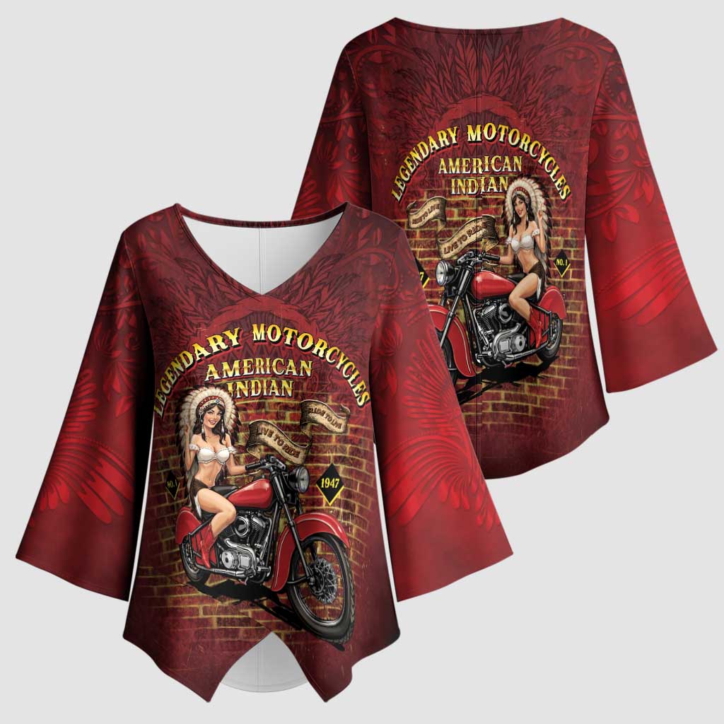 Native American Rider Kimono Sleeve Blouse Legendary Motorcycle Vintage Pin Up Girl - Wonder Print Shop