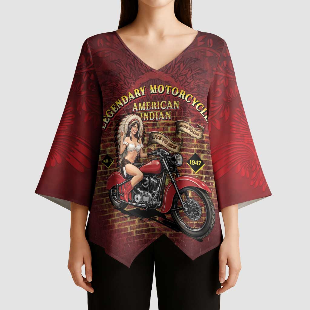 Native American Rider Kimono Sleeve Blouse Legendary Motorcycle Vintage Pin Up Girl - Wonder Print Shop