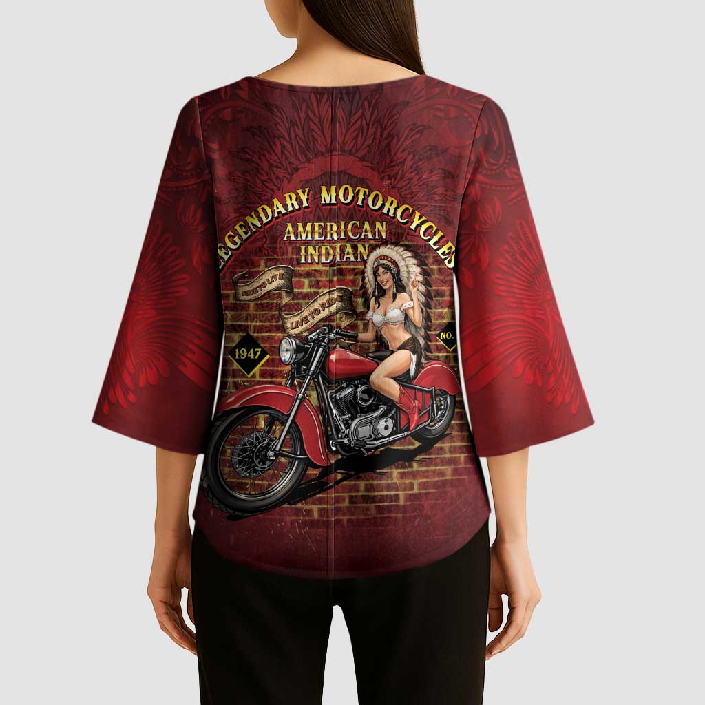 Native American Rider Kimono Sleeve Blouse Legendary Motorcycle Vintage Pin Up Girl - Wonder Print Shop