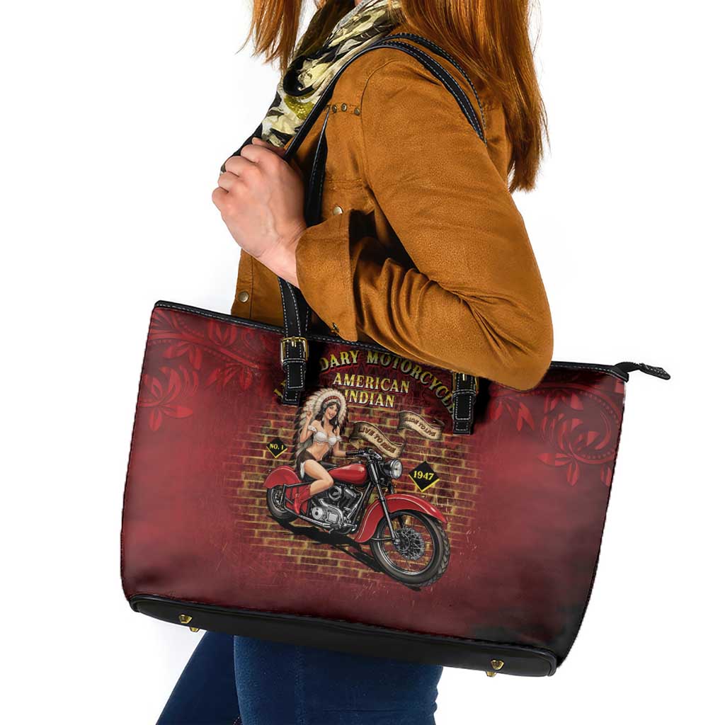 Native American Rider Leather Tote Bag Legendary Motorcycle Vintage Pin Up Girl - Wonder Print Shop