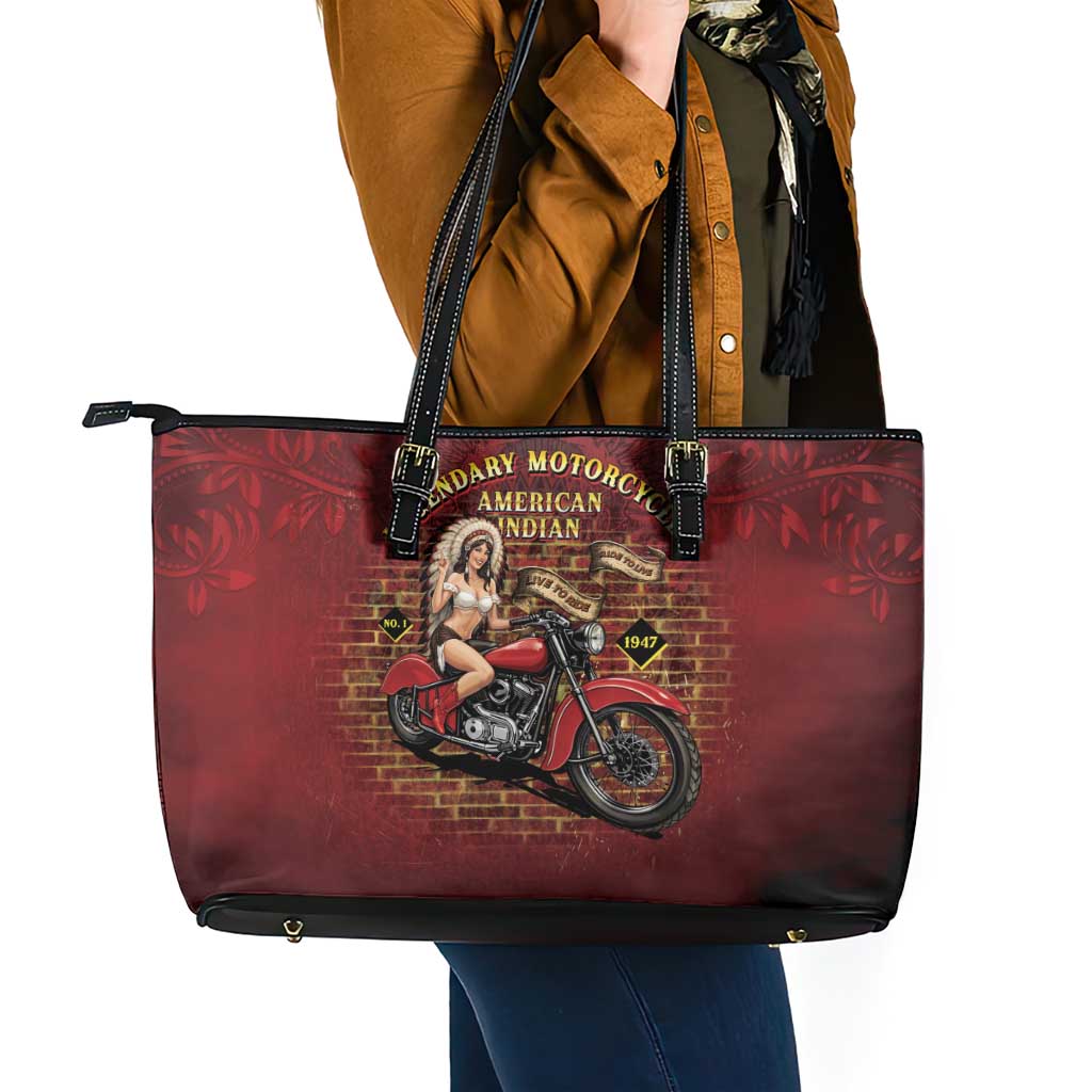 Native American Rider Leather Tote Bag Legendary Motorcycle Vintage Pin Up Girl - Wonder Print Shop