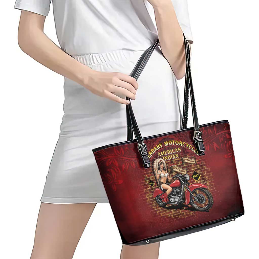 Native American Rider Leather Tote Bag Legendary Motorcycle Vintage Pin Up Girl - Wonder Print Shop