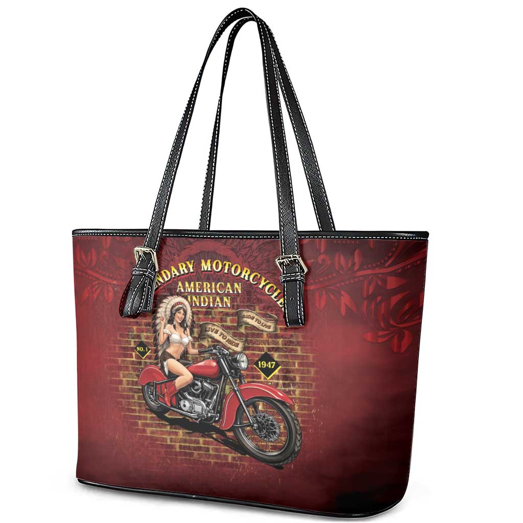 Native American Rider Leather Tote Bag Legendary Motorcycle Vintage Pin Up Girl - Wonder Print Shop