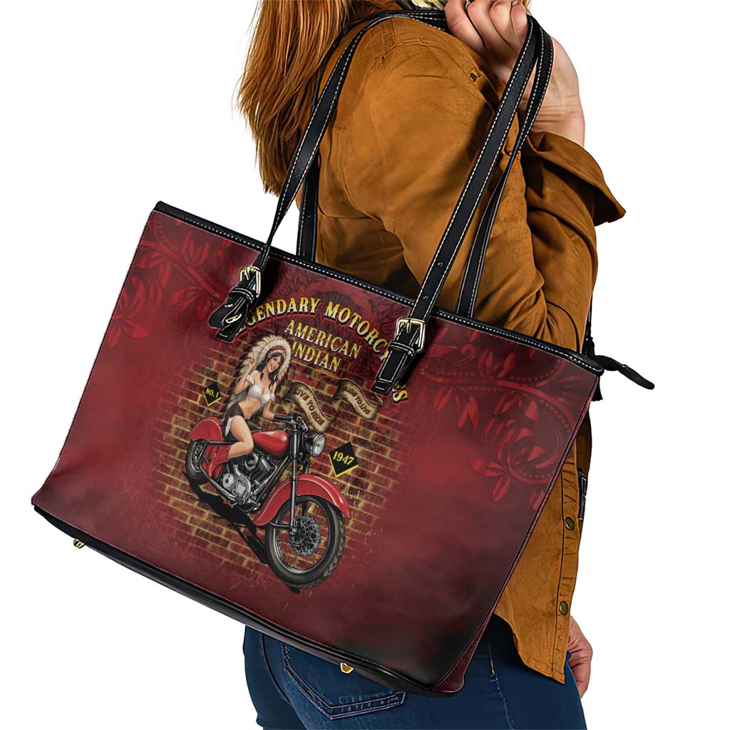 Native American Rider Leather Tote Bag Legendary Motorcycle Vintage Pin Up Girl - Wonder Print Shop