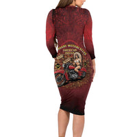 Native American Rider Long Sleeve Bodycon Dress Legendary Motorcycle Vintage Pin Up Girl - Wonder Print Shop