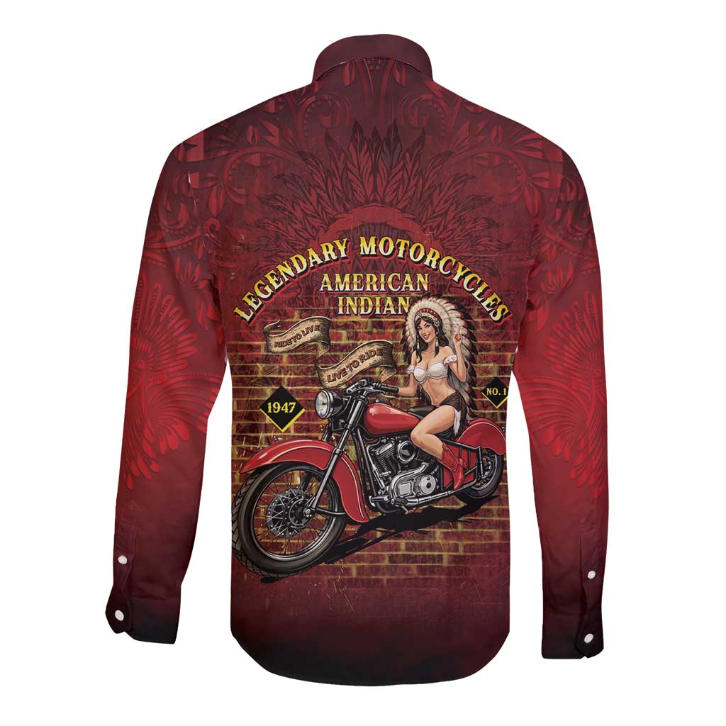 Native American Rider Long Sleeve Button Shirt Legendary Motorcycle Vintage Pin Up Girl - Wonder Print Shop