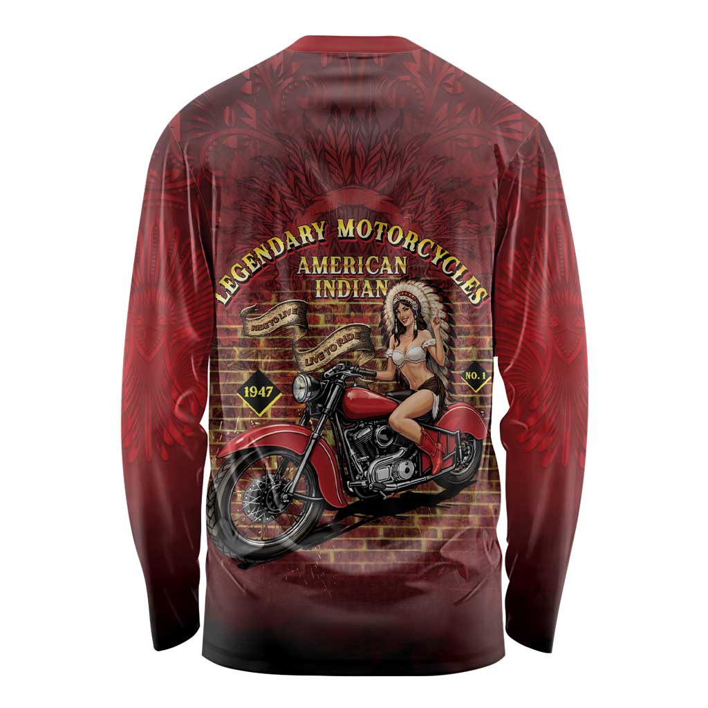 Native American Rider Long Sleeve Shirt Legendary Motorcycle Vintage Pin Up Girl - Wonder Print Shop