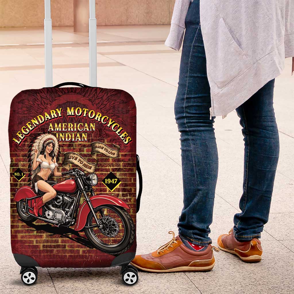 Native American Rider Luggage Cover Legendary Motorcycle Vintage Pin Up Girl - Wonder Print Shop
