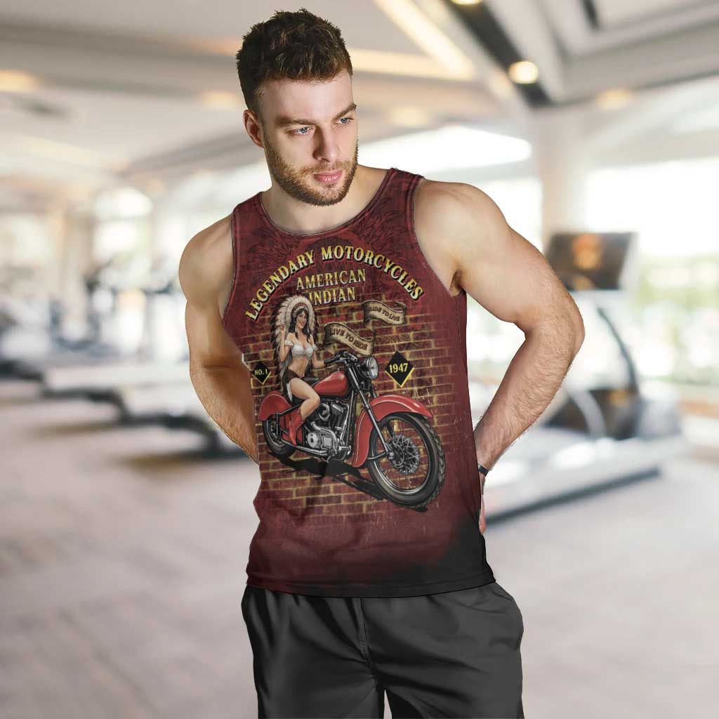 Native American Rider Men Tank Top Legendary Motorcycle Vintage Pin Up Girl - Wonder Print Shop