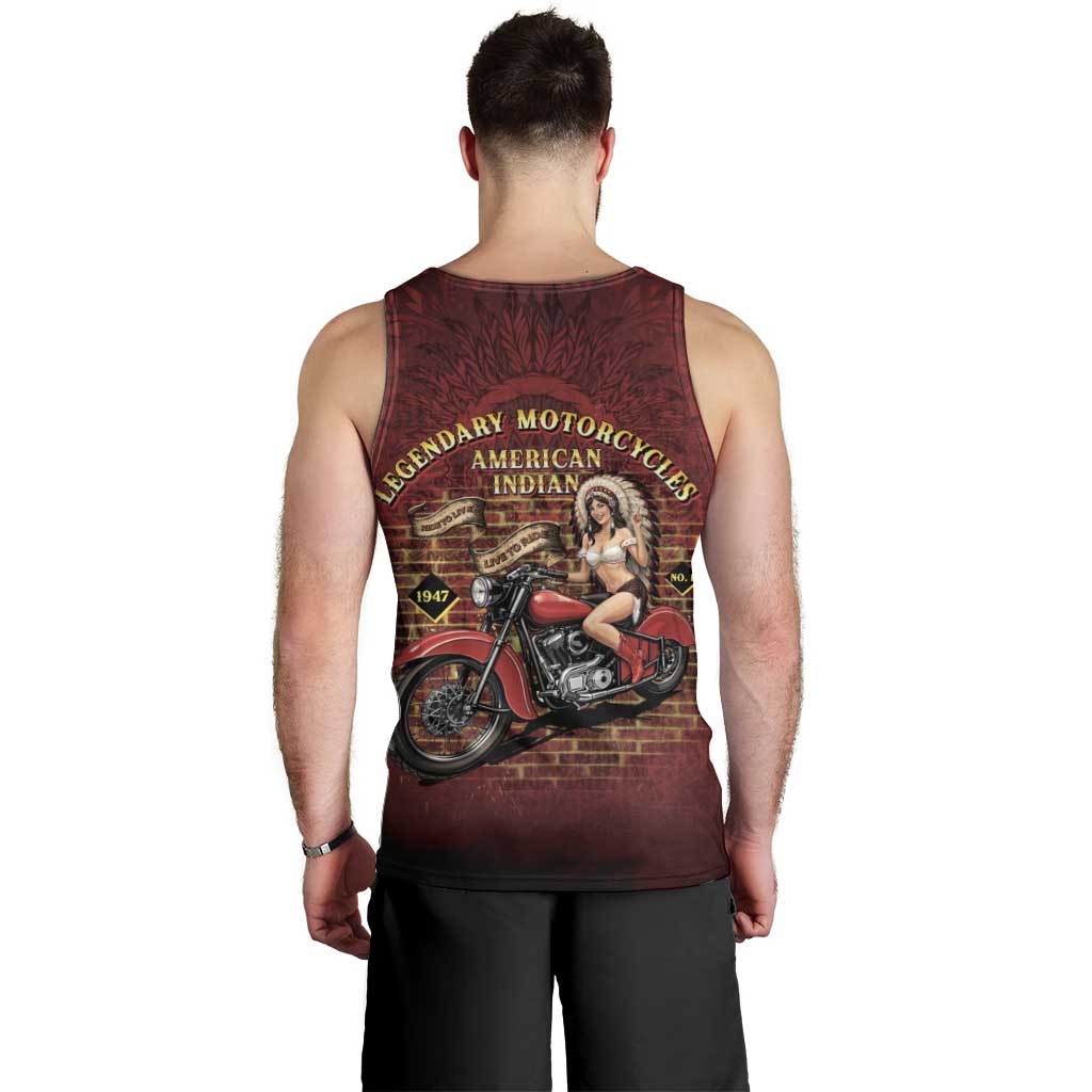 Native American Rider Men Tank Top Legendary Motorcycle Vintage Pin Up Girl - Wonder Print Shop