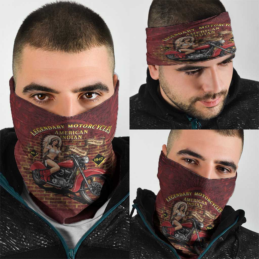 Native American Rider Neck Gaiter Legendary Motorcycle Vintage Pin Up Girl - Wonder Print Shop