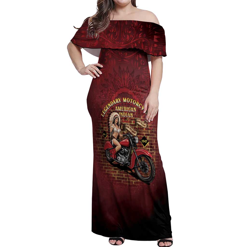 Native American Rider Off Shoulder Maxi Dress Legendary Motorcycle Vintage Pin Up Girl - Wonder Print Shop