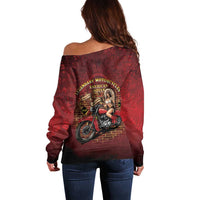 Native American Rider Off Shoulder Sweater Legendary Motorcycle Vintage Pin Up Girl - Wonder Print Shop