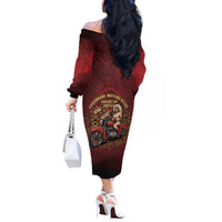 Native American Rider Off The Shoulder Long Sleeve Dress Legendary Motorcycle Vintage Pin Up Girl - Wonder Print Shop