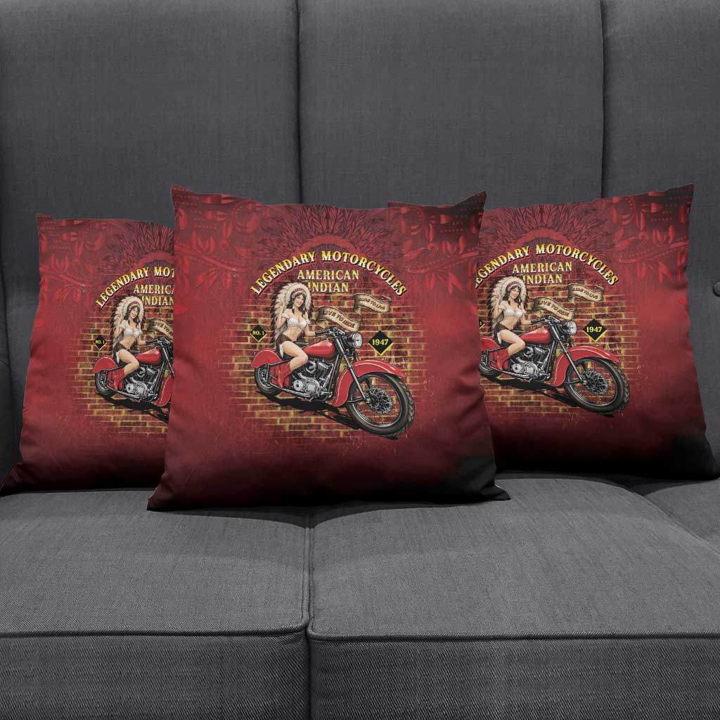 Native American Rider Pillow Cover Legendary Motorcycle Vintage Pin Up Girl - Wonder Print Shop