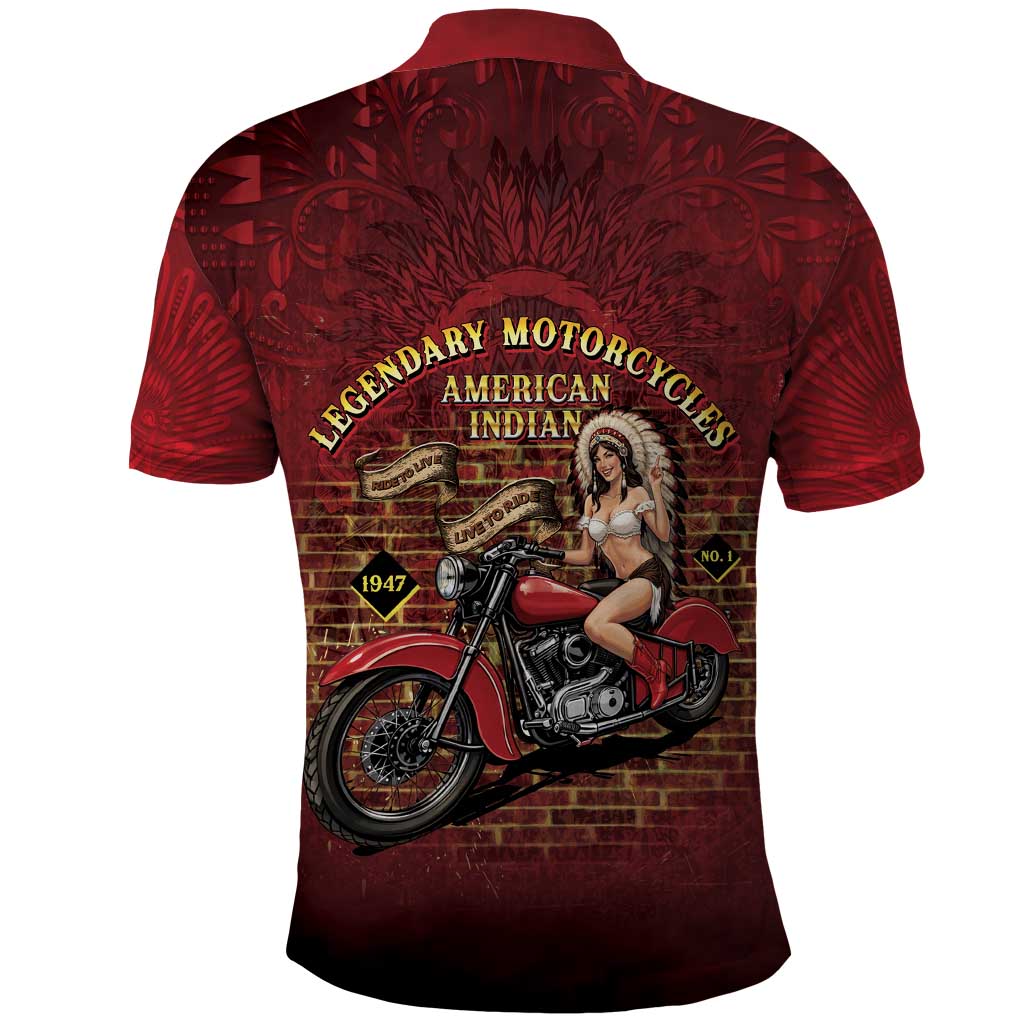 Native American Rider Polo Shirt Legendary Motorcycle Vintage Pin Up Girl - Wonder Print Shop