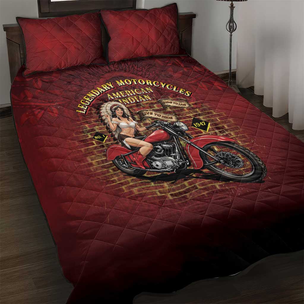 Native American Rider Quilt Bed Set Legendary Motorcycle Vintage Pin Up Girl - Wonder Print Shop