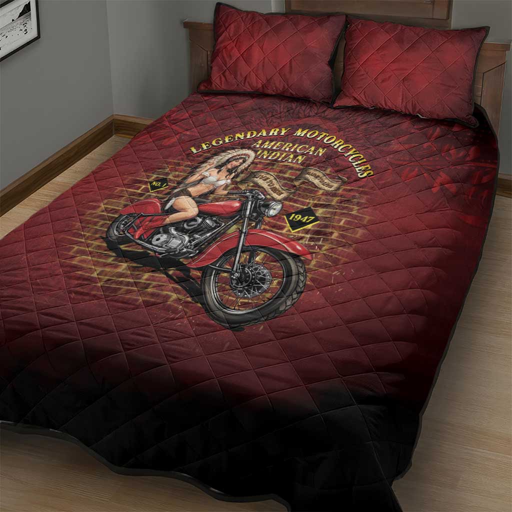 Native American Rider Quilt Bed Set Legendary Motorcycle Vintage Pin Up Girl - Wonder Print Shop